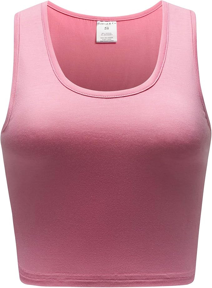 OThread & Co. Women's Basic Crop Tops Stretchy Casual Scoop Neck Sleeveless Crop Tank Top | Amazon (US)