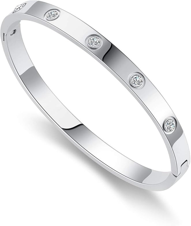 Chrishine Life Love Friendship Bracelet Bangle Gold Rose Gold Silver with Cubic Zirconia Stones S... | Amazon (US)