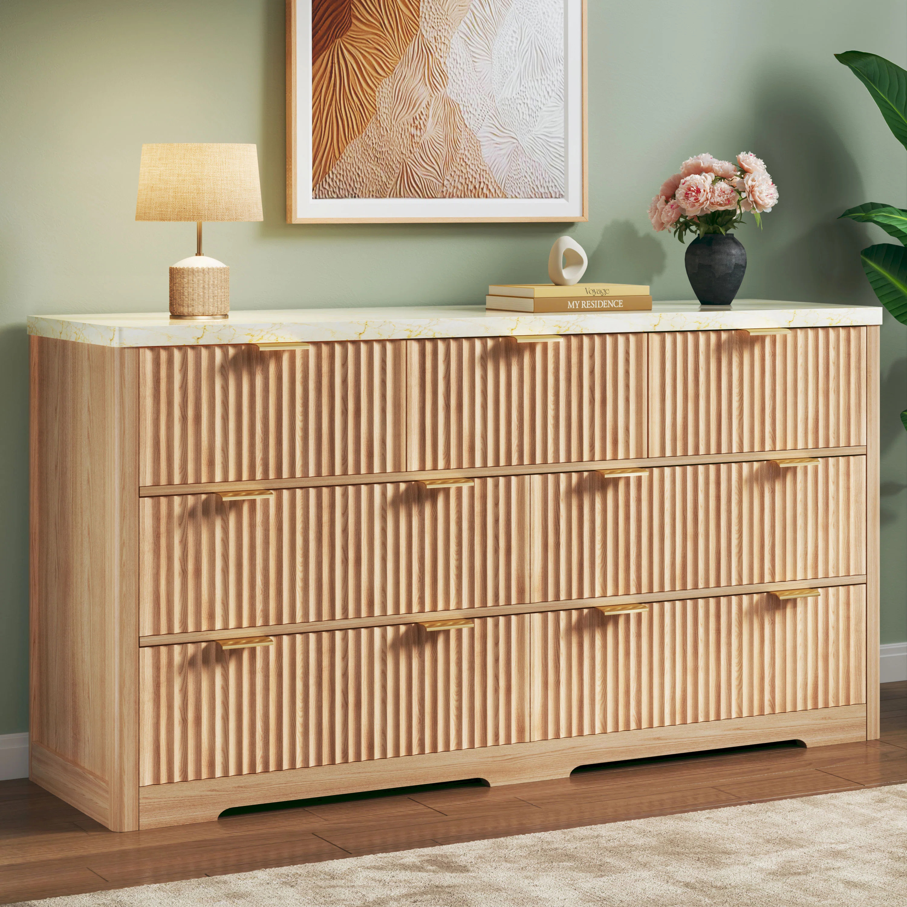 7-drawer Fluted Design Dresser Organizer, Wood Large Chest Of Drawers | Wayfair North America