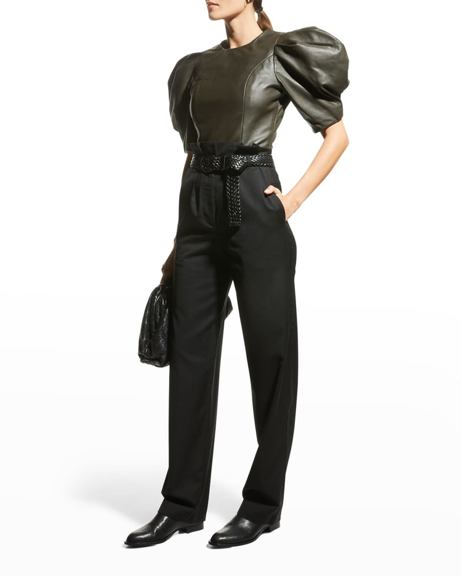 Rohe Women Mara Leather Puff-Sleeve Top | Neiman Marcus