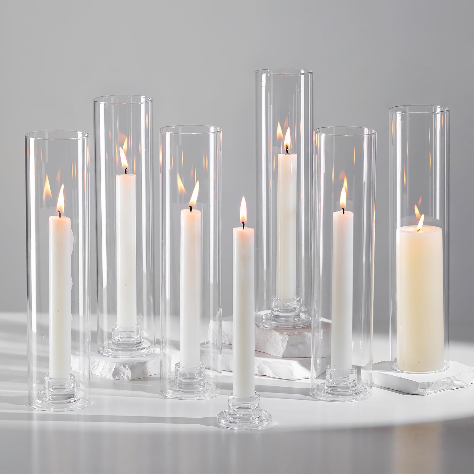 Hewory Hurricane Glass Candlestick Holders : 6 Pcs Clear Taper Candle Holders for Candlesticks - ... | Amazon (US)