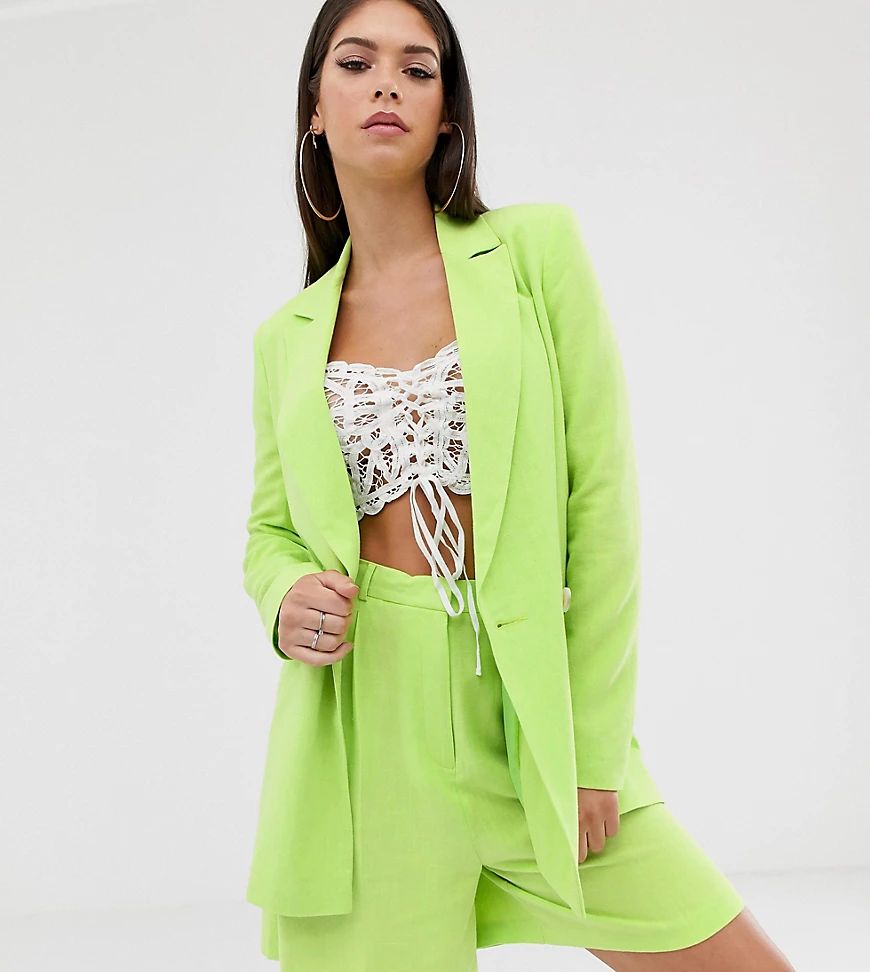 ASOS DESIGN Tall linen lime pop suit blazer-Green | ASOS (Global)
