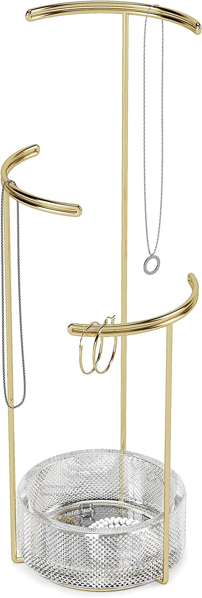 Umbra Tesora 3-Tier Jewelry Stand, Earring Holder, Accessory Organizer and Display, Glass/Brass | Amazon (US)