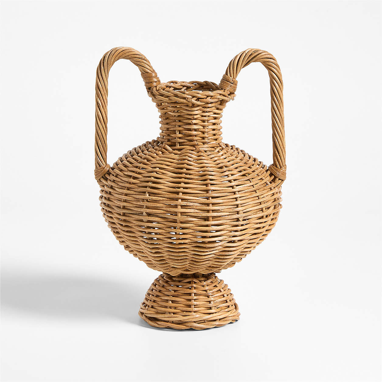 Alford Large Brown Woven Rattan Double Handle Vase 24" | Crate & Barrel | Crate & Barrel