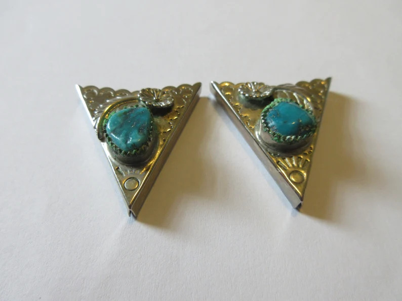 Turquoise Collar Tips-gifts for Her-vintage Sterling Silver W Turquoise Etched Designs Navajo Col... | Etsy (US)