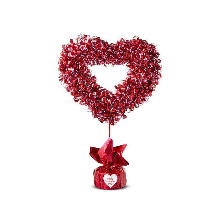 Valentine's Day Red and Pink Curly Tinsel Heart Tabletop Decor, 16 in, by Way To Celebrate | Walmart (US)