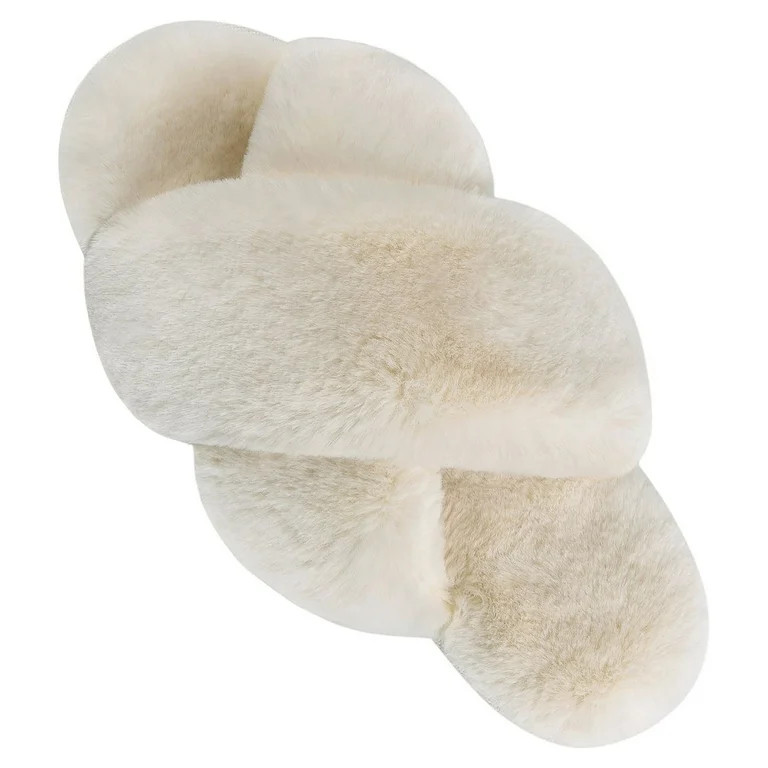 VONMAY Women's Slippers Plush Cross Band Open Toe Slides Fuzzy SPA House Slippers - Walmart.com | Walmart (US)