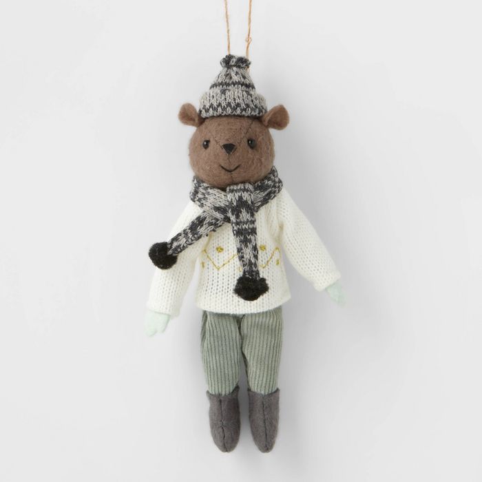 Dressed Bear with Gray Scarf Christmas Tree Ornament - Wondershop&#8482; | Target