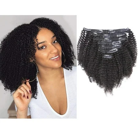 Thick Human Hair Extensions Kinkys Curly Clip ins Natural Black Hair Color #1B Afro Kinky Curly Clip in Hair Extension Real Virgin Remy Hair 14 Inch 120 Gram 3C 4A Type for Fashion Black Women | Walmart (US)