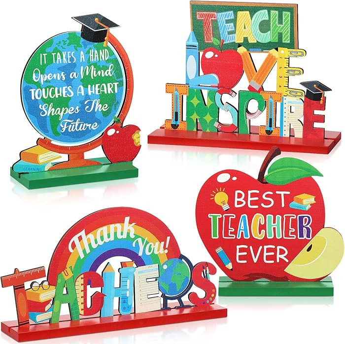 Amyhill 4 Pcs Teacher Appreciation Gifts Wooden Table Centerpieces Decorations Thank You Best Tea... | Amazon (US)