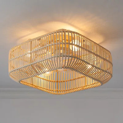 20"Rattan Ceiling Fans with Lights and Remote, Low Profile Boho Ceiling Fan with Light for Living Room Bedroom Dining Room | Wayfair North America