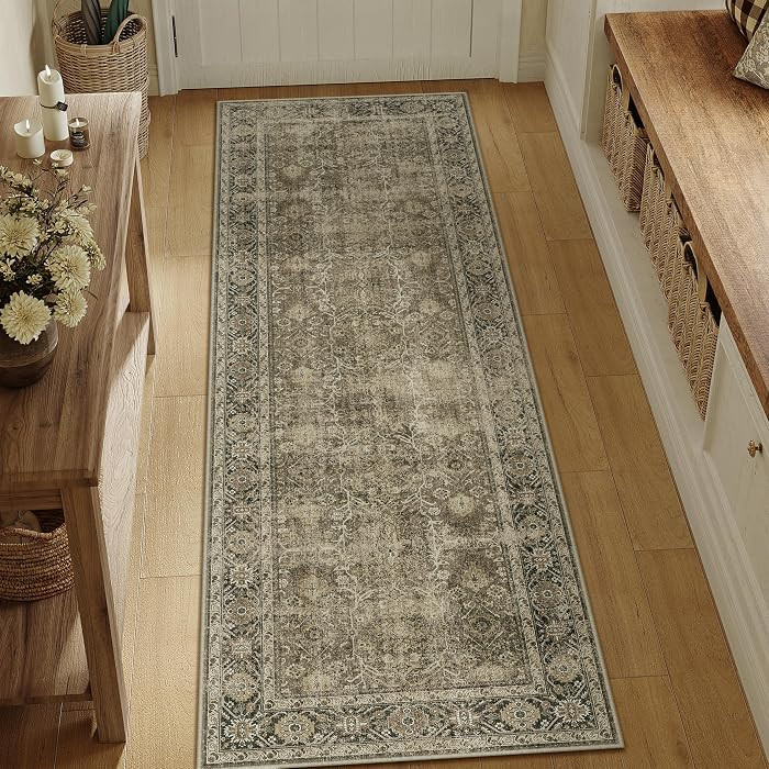 2x6 Washable Runner Rug Light Brown for Hallway Vintage Non Slip Long Carpet Soft Low Pile Kitche... | Amazon (US)