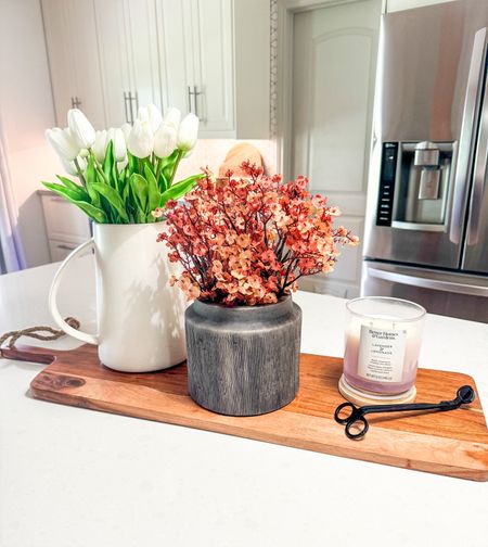 Kitchen island decor inspo! Kitchen styling!

White pitcher, white vase, dark vase, black vase, short vase, faux white tulips, realistic faux flowers, red faux flowers, black candle trimmer, rectangle cheese board, rectangle cutting board, sweet candle, neutral home decor, cheap home decor, affordable home decor

#founditonamazon #amazonfinds #amazonhome #walmarthome #walmartfinds

#LTKFindsUnder50 #LTKSaleAlert #LTKHome