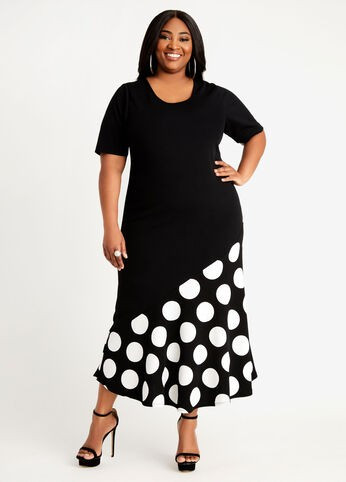 Tall Asymmetric Dot Hem Pique Maxi | Ashley Stewart