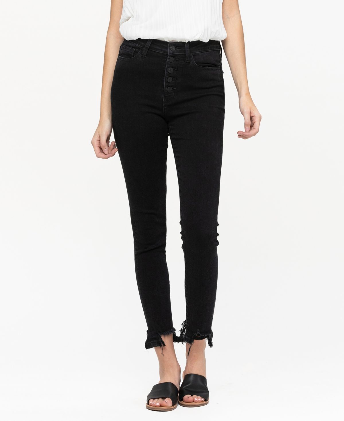 Women's High Rise Button Up Distressed Hem Ankle Skinny Jeans | Macys (US)