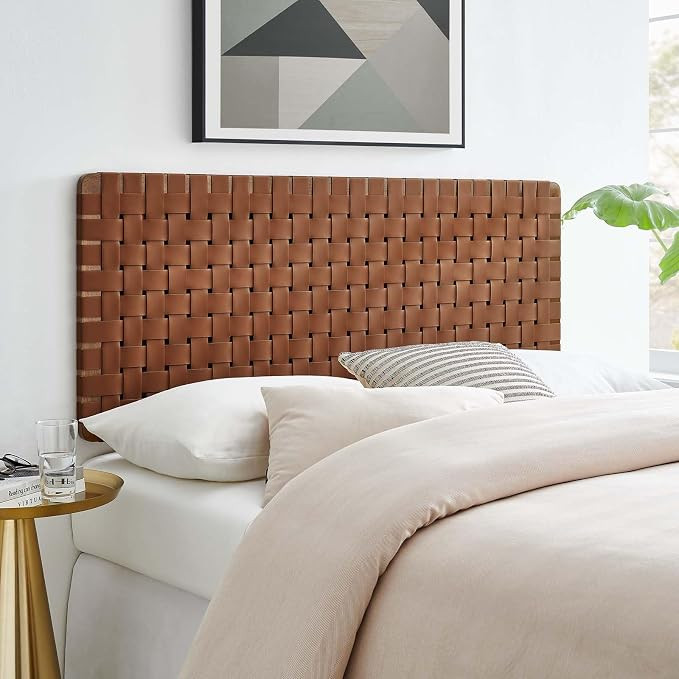Modway Sparta Vegan Leather Weave Full Headboard in Walnut Brown, Faux Leather Full Headboard Onl... | Amazon (US)