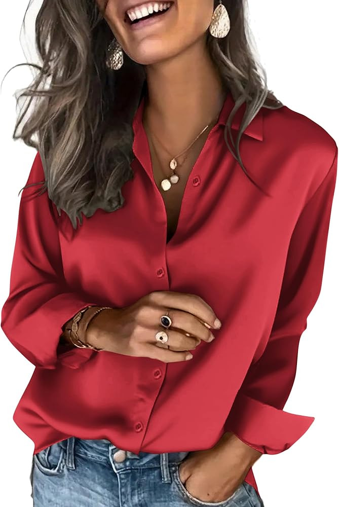 Zeagoo Satin Blouses for Women Silk Button Down Shirts Long Sleeve Business Casual Tops | Amazon (US)