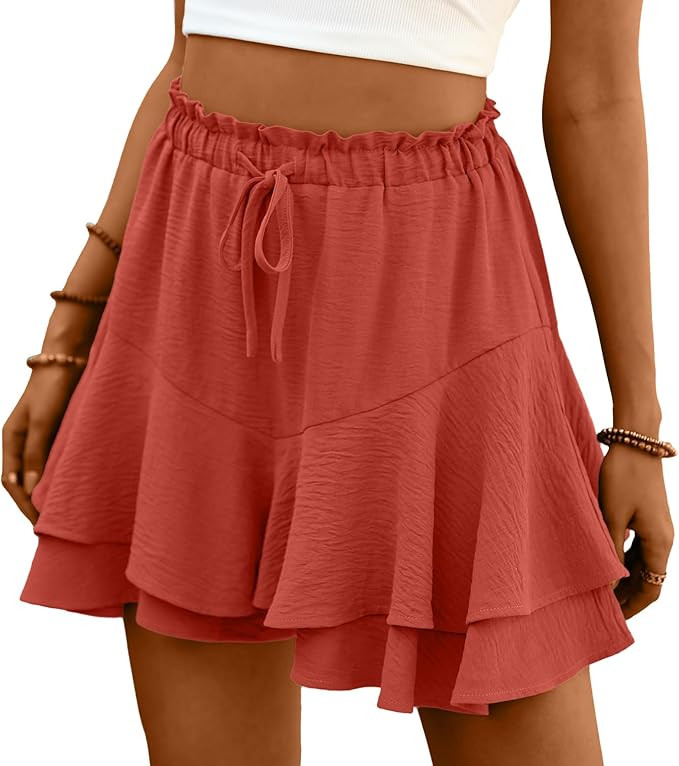 Lepunuo Flowy Shorts for Women Boho Ruffle Tiered Butterfly Skorts High Waist Mini Skirts Casual ... | Amazon (US)
