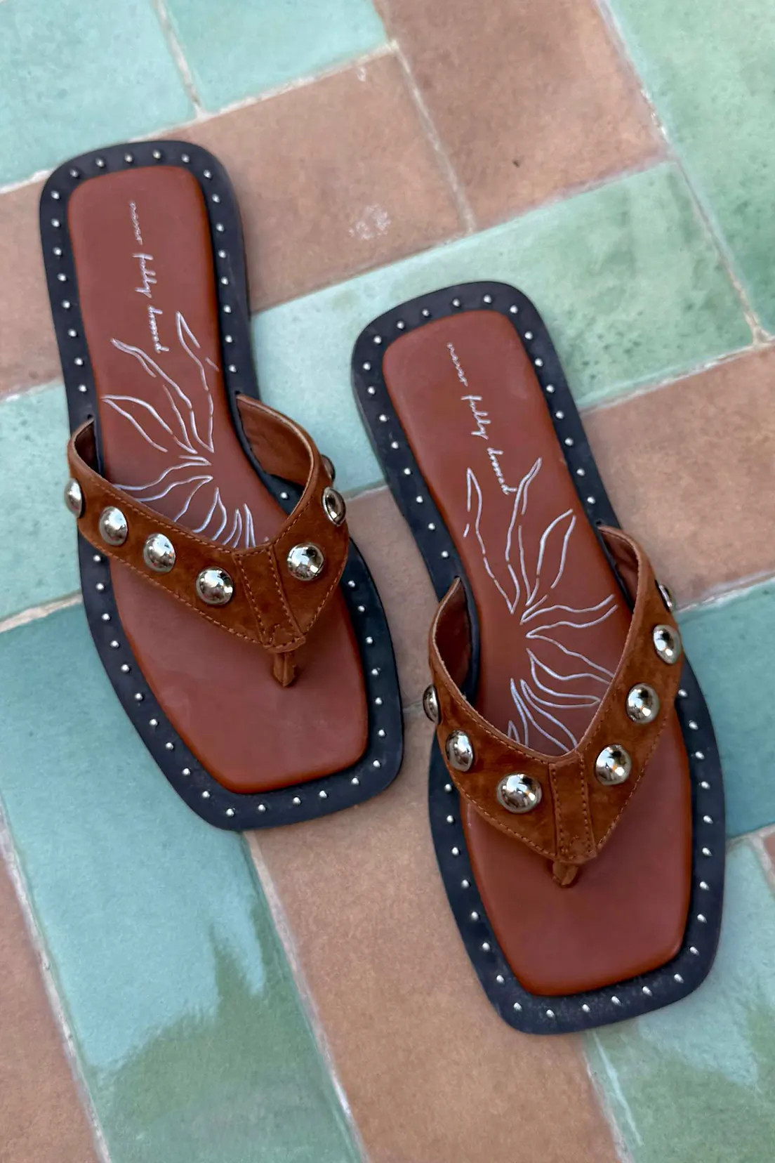 Tan Leather Stud Sandals | Never Fully Dressed US