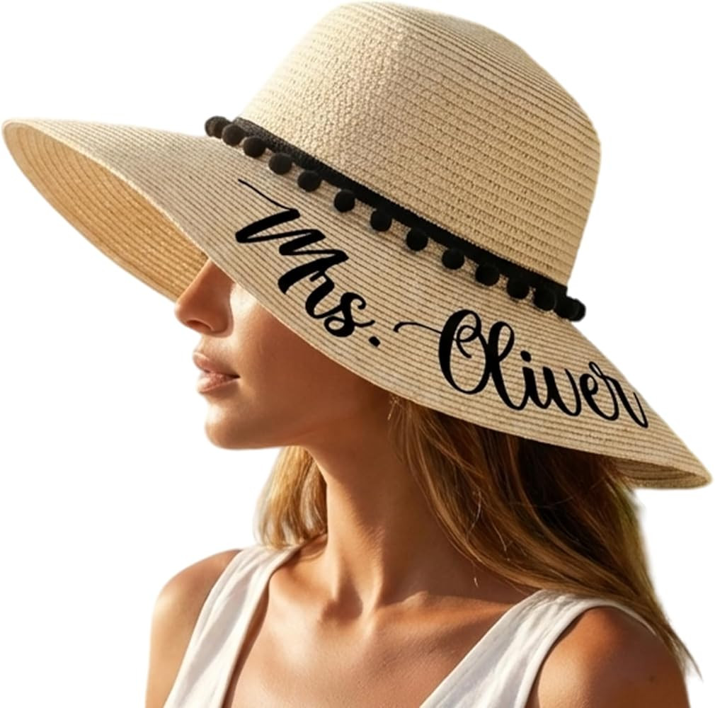 xrlsg Custom Womens Beach Hat Personalized Wide Brim Sun Hat with Name for Summer Honeymoon Vacat... | Amazon (US)