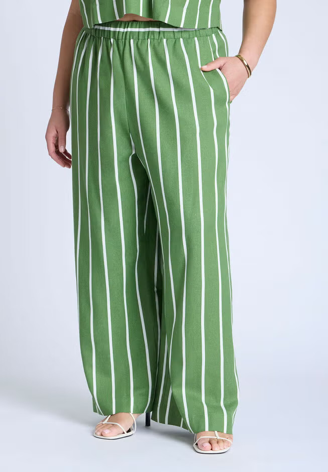 Wide Leg Striped Linen Blend Pant | Eloquii