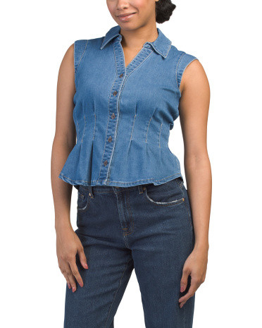Denim Cinched Waist Collared Top | Short Sleeve Tops | Marshalls | Marshalls