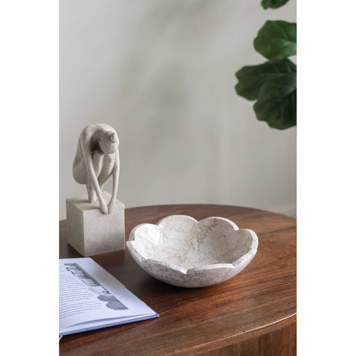 D10X3" Cream Marble Bowl With Scalloped Design And Subtle Gold Detailing | Wayfair North America