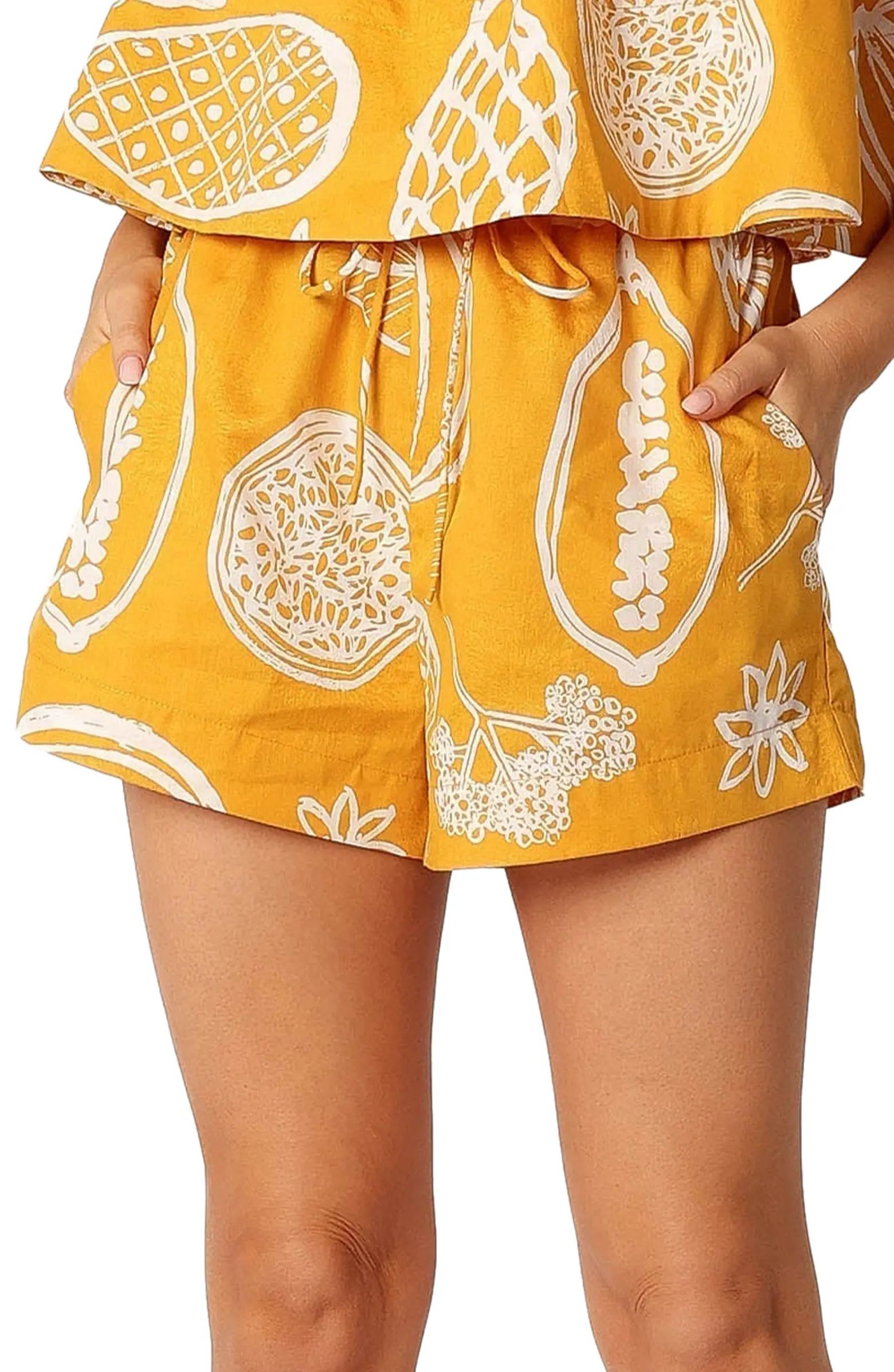 Honey Mixed Print Cotton & Linen Drawstring Shorts | Nordstrom