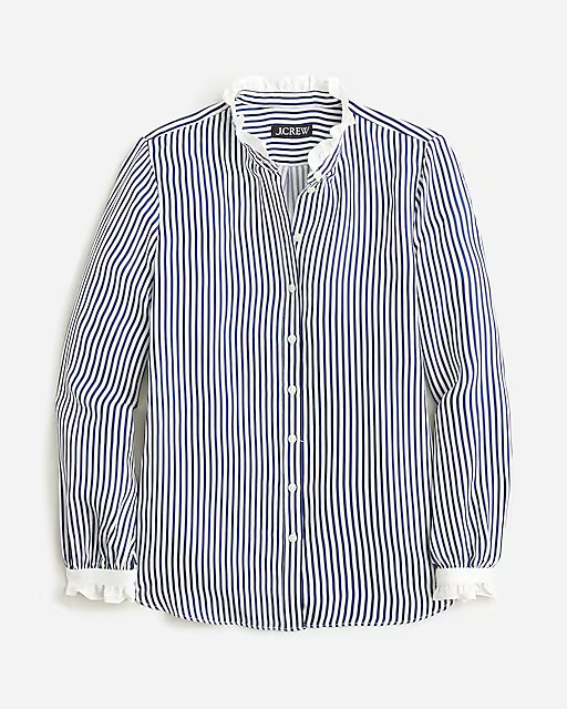 Drapey ruffle-trim cupro-blend shirt in stripe | J. Crew US