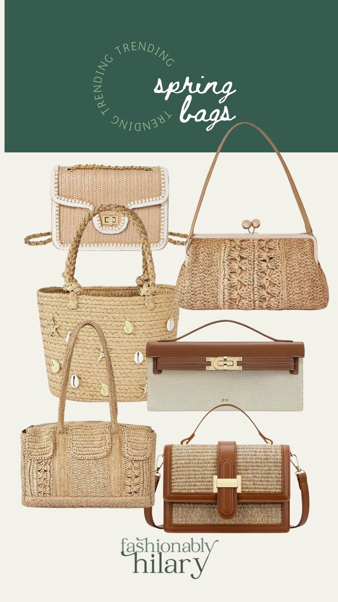 Spring handbags are all about the neutral sandy color and rattan/straw elements. I love this structured, designer inspired brown and beige handbag for a dressier option that can be worn throughout the entire year. 
Seashell tote, brown and tan handbag, white and beige handbag 

#LTKmomlife #LTKMidsize #LTKSeasonal