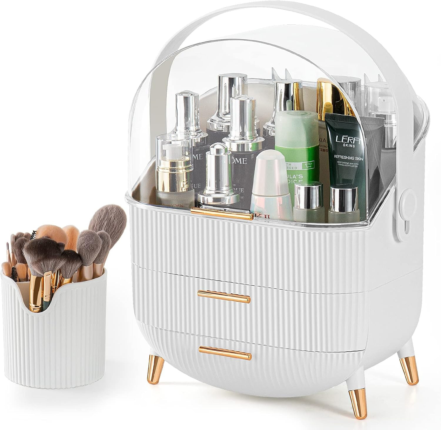 Naorwoy make up storage organizer+makeup brush holder （2 in 1）.Clear Cover Cosmetic Display C... | Amazon (US)