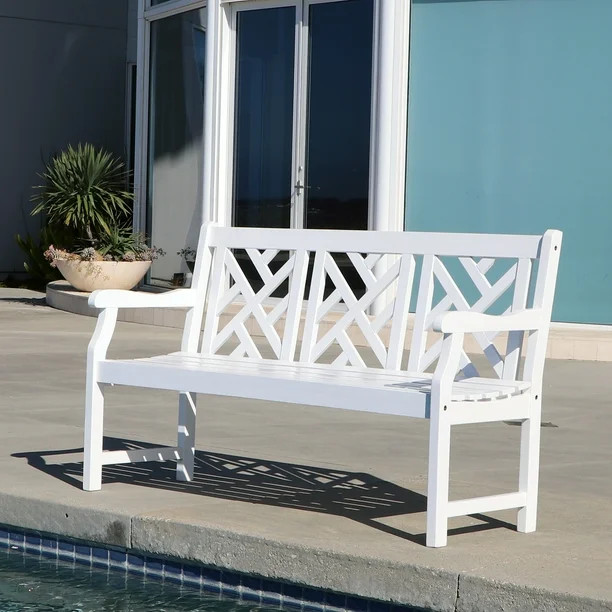 Bradley Outdoor Three Seater Wood Bench in White - Walmart.com | Walmart (US)