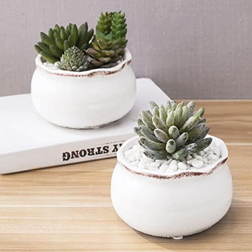 MyGift Rustic White Ceramic Planter Bowl Succulent & Cactus 5 Inch Plant Pot with Vintage Rippled... | Amazon (US)