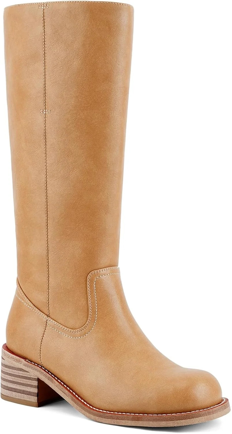 Women's Knee High Boots Chunky Block Heel Long Boots Square Toe Low Heel Boots for Women | Walmart (US)