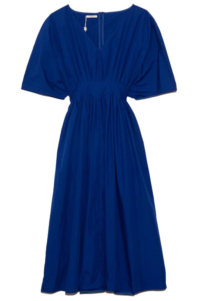 Tucked Waist V-Neck Dress in Cobalt | Hampden Clothing