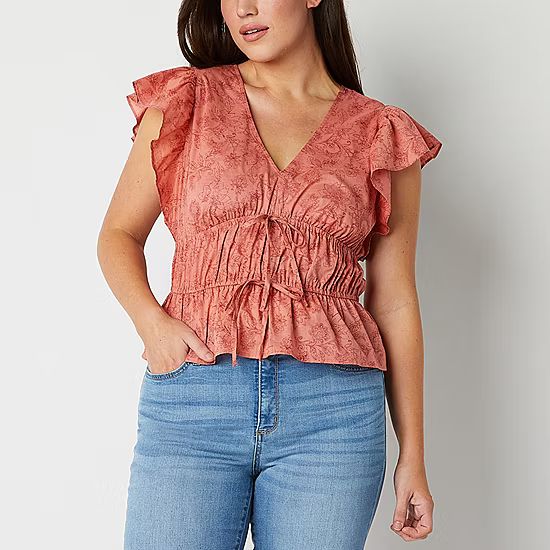 a.n.a Womens V Neck Short Sleeve Blouse | JCPenney