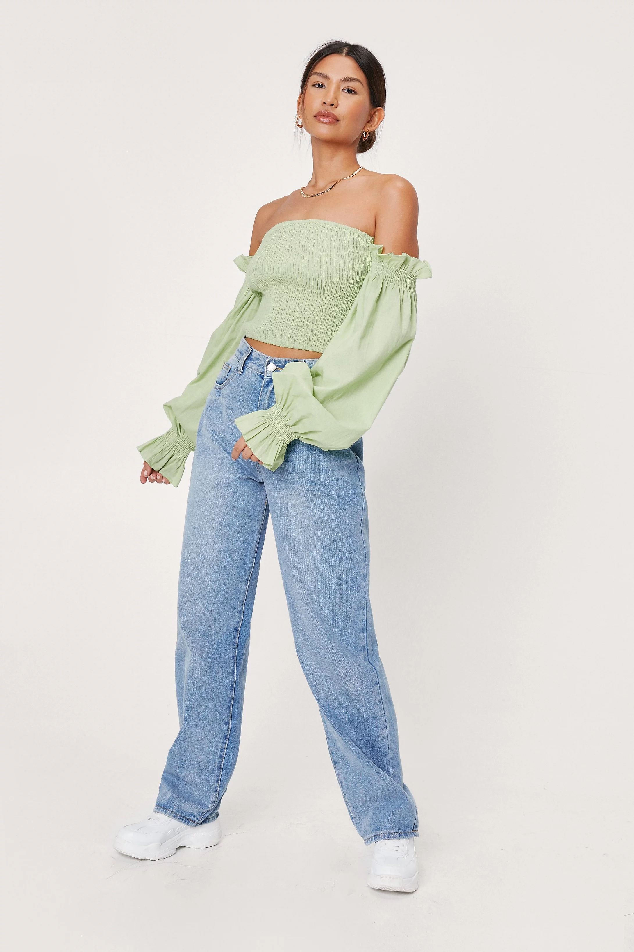 Shirred Off the Shoulder Cropped Blouse | Nasty Gal (US)