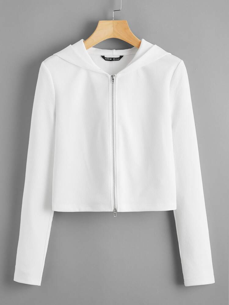 EMERY ROSE Ribbed Dual Zip-Up Cropped Jacket | SHEIN