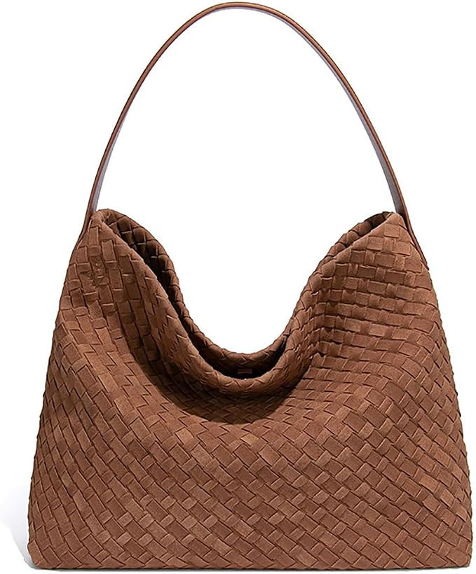 JYG Women's Braided Suede Tote Bag Trendy Crescent Shoulder Hobo Purse | Retro Fall Woven Bags Sl... | Amazon (US)