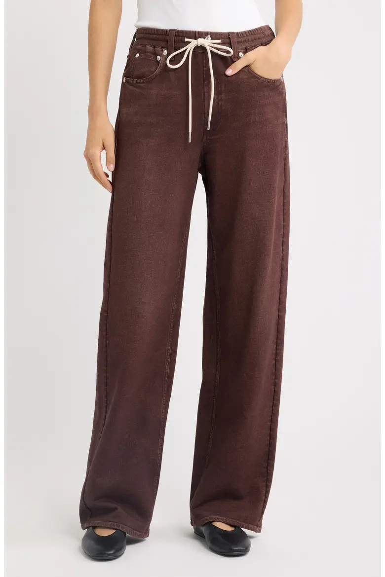 rag & bone Miramar Pull-On Wide Leg Cotton Terry Sweatpant Jeans in Washed Black at Nordstrom, Size X-Small | Nordstrom