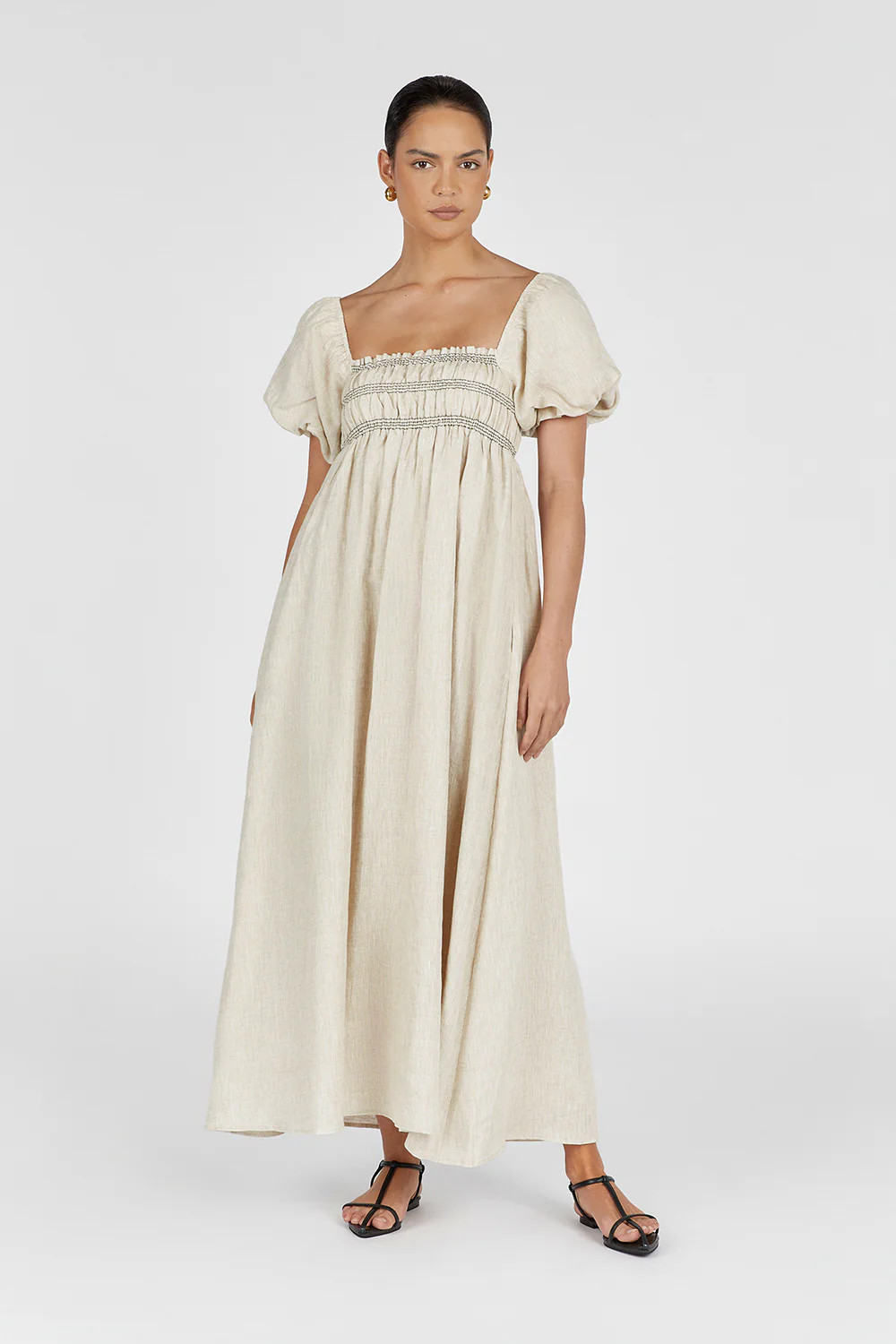 BIANCA NATURAL LINEN MIDI DRESS | DISSH