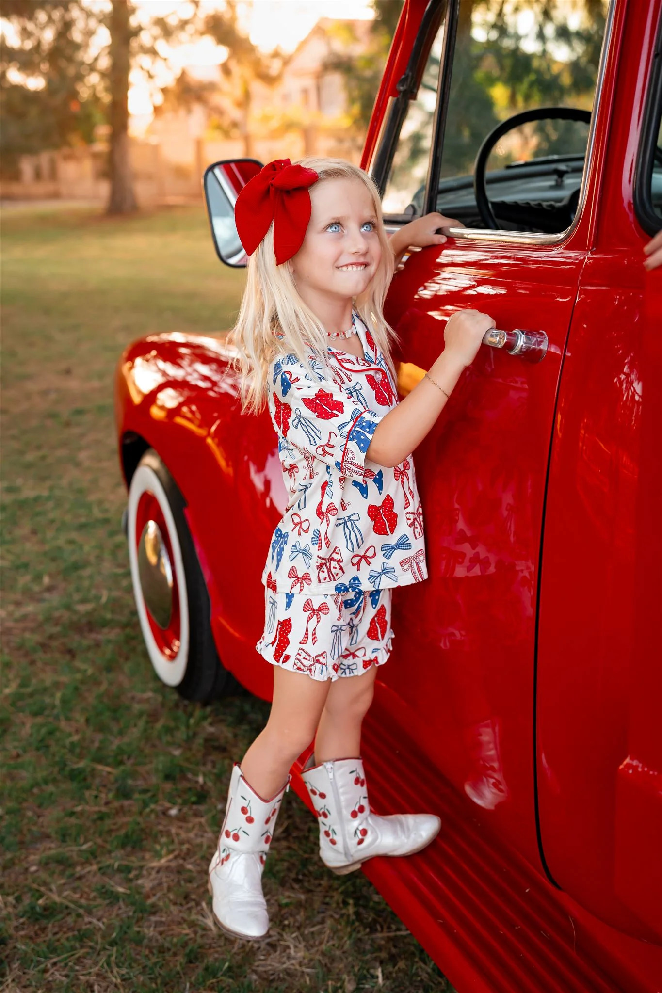 Red White & Blue Kids Button Up Short Set | In My Jammers