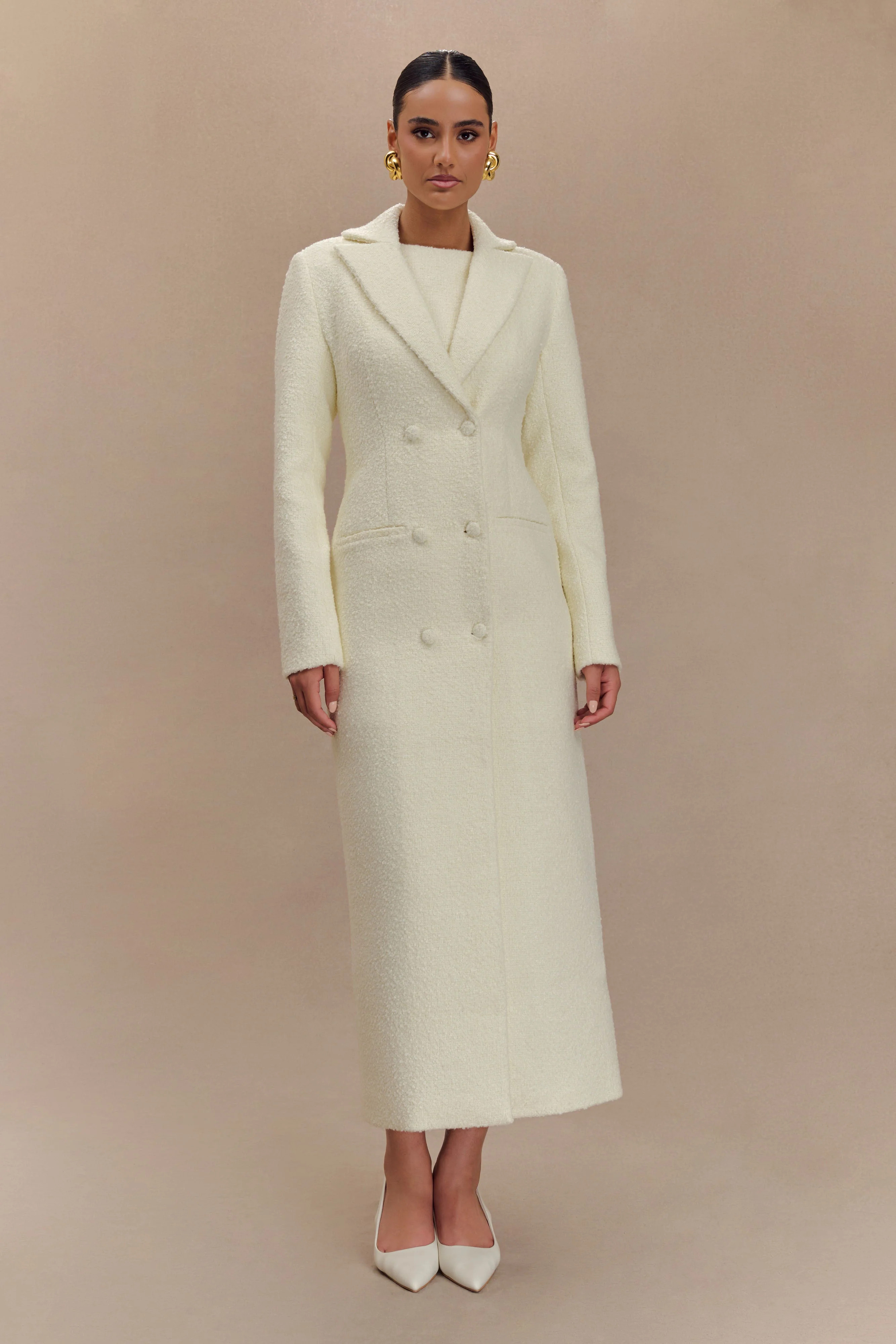 Carver Boucle Coat - Ivory | MESHKI US