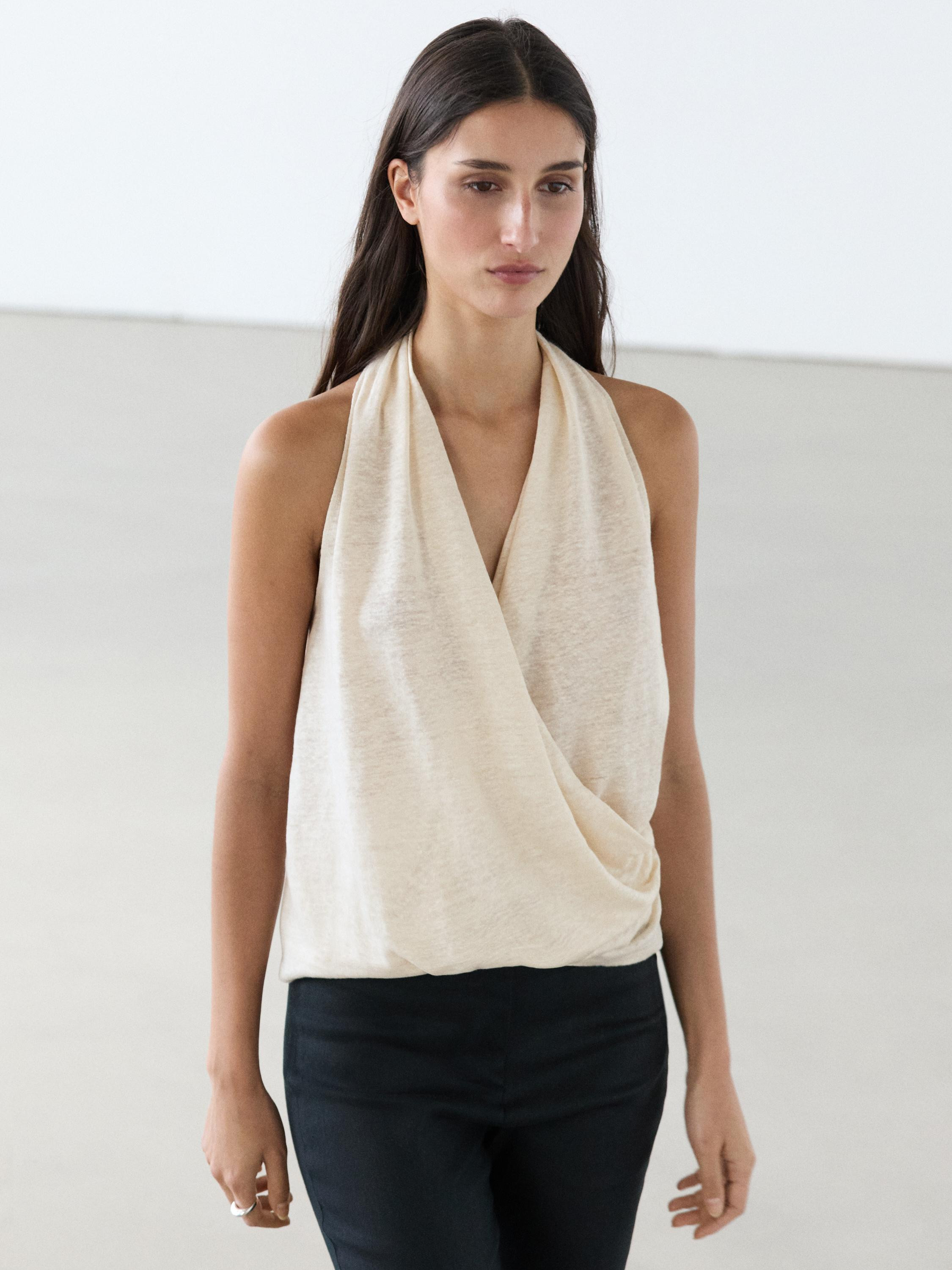 Surplice top with draped detail | Massimo Dutti UK