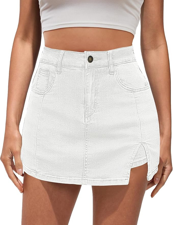 Vetinee Jean Skorts for Woman High Waisted Trendy Slit Stretchy Denim Skirt with Shorts Y2K Casua... | Amazon (US)
