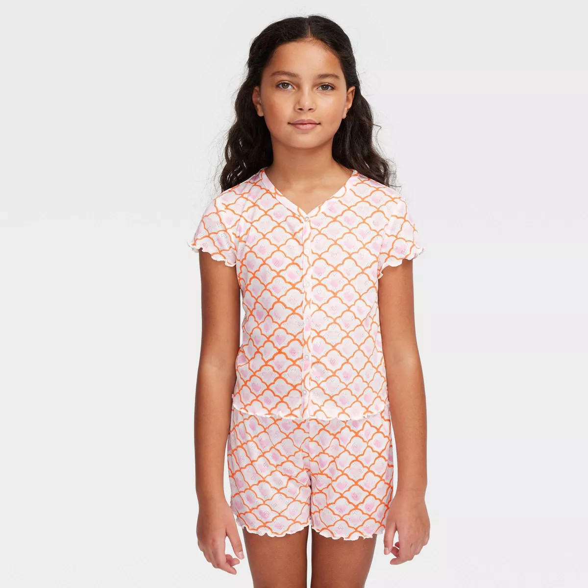 Girls' Geo Hearts Pointelle Short Sleeves and Shorts Pajama Set Pink - Roller Rabbit x Target XS | Target
