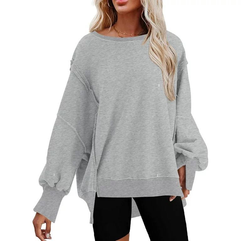 Dokotoo Womens Oversized Sweatshirt Round Neck Drop Shoulder Long Sleeve Pullover Sweatshirts Fas... | Walmart (US)