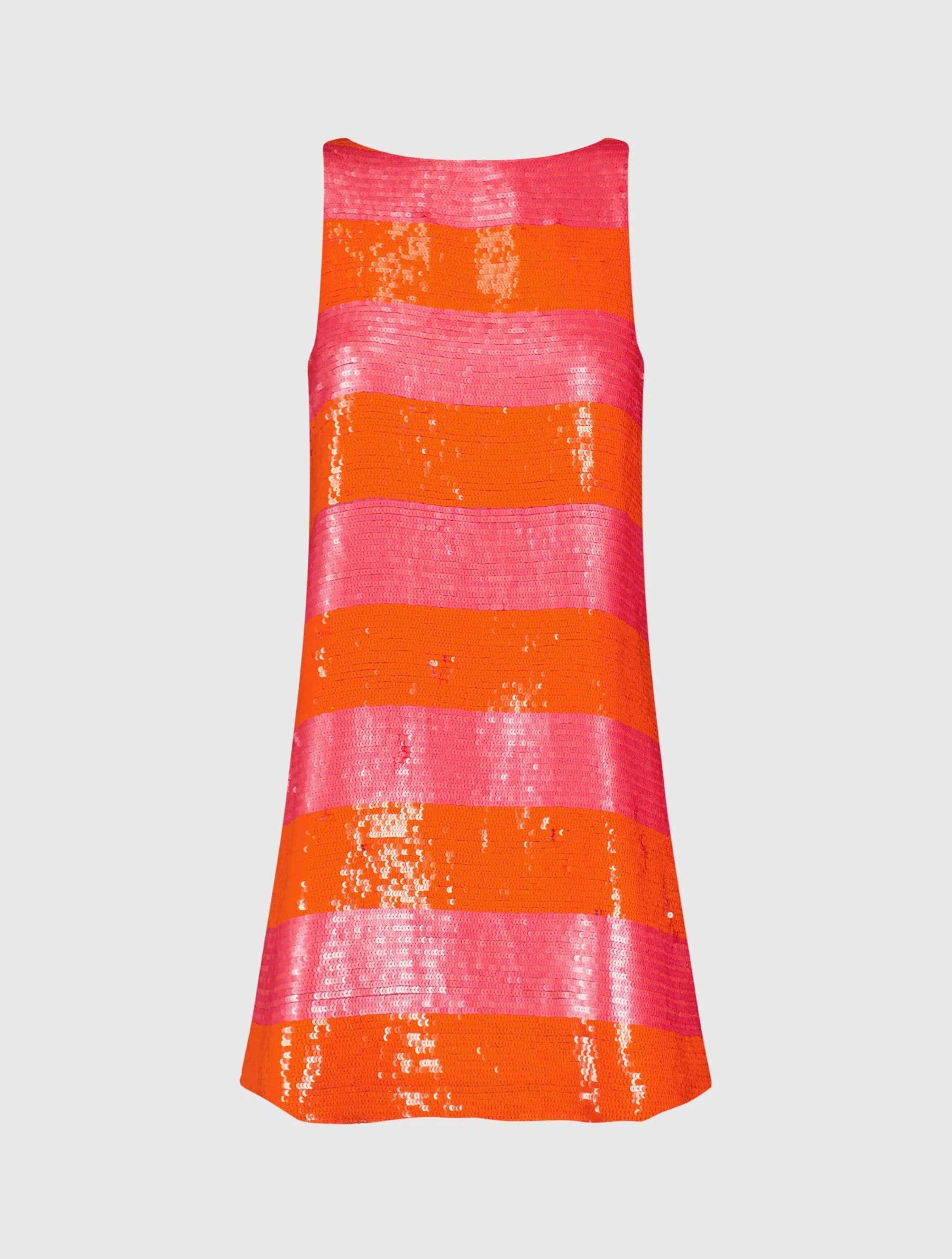 Sequin Striped Sleeveless Trapeze Mini Dress | Mac Duggal