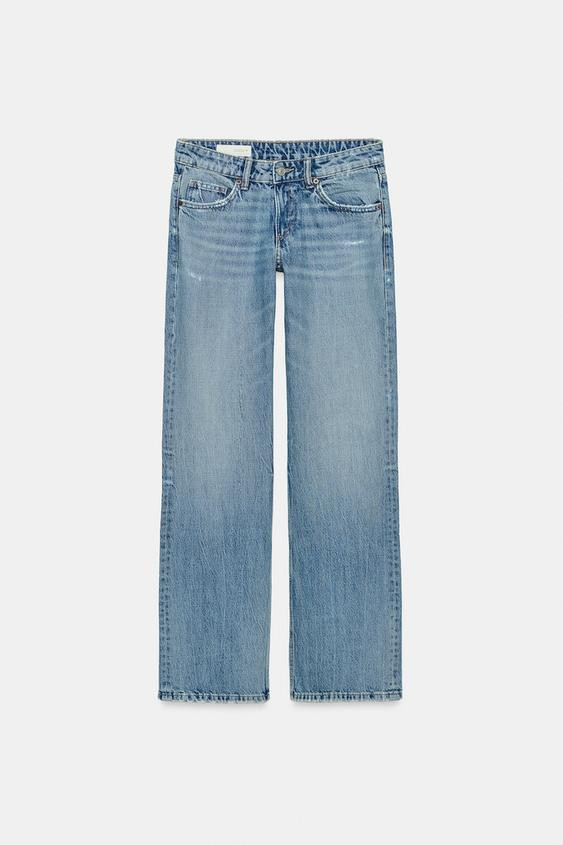 Zara - Trf Low-Rise Wide-Leg Jeans - Dark Indigo - 14 - Woman | Zara UK
