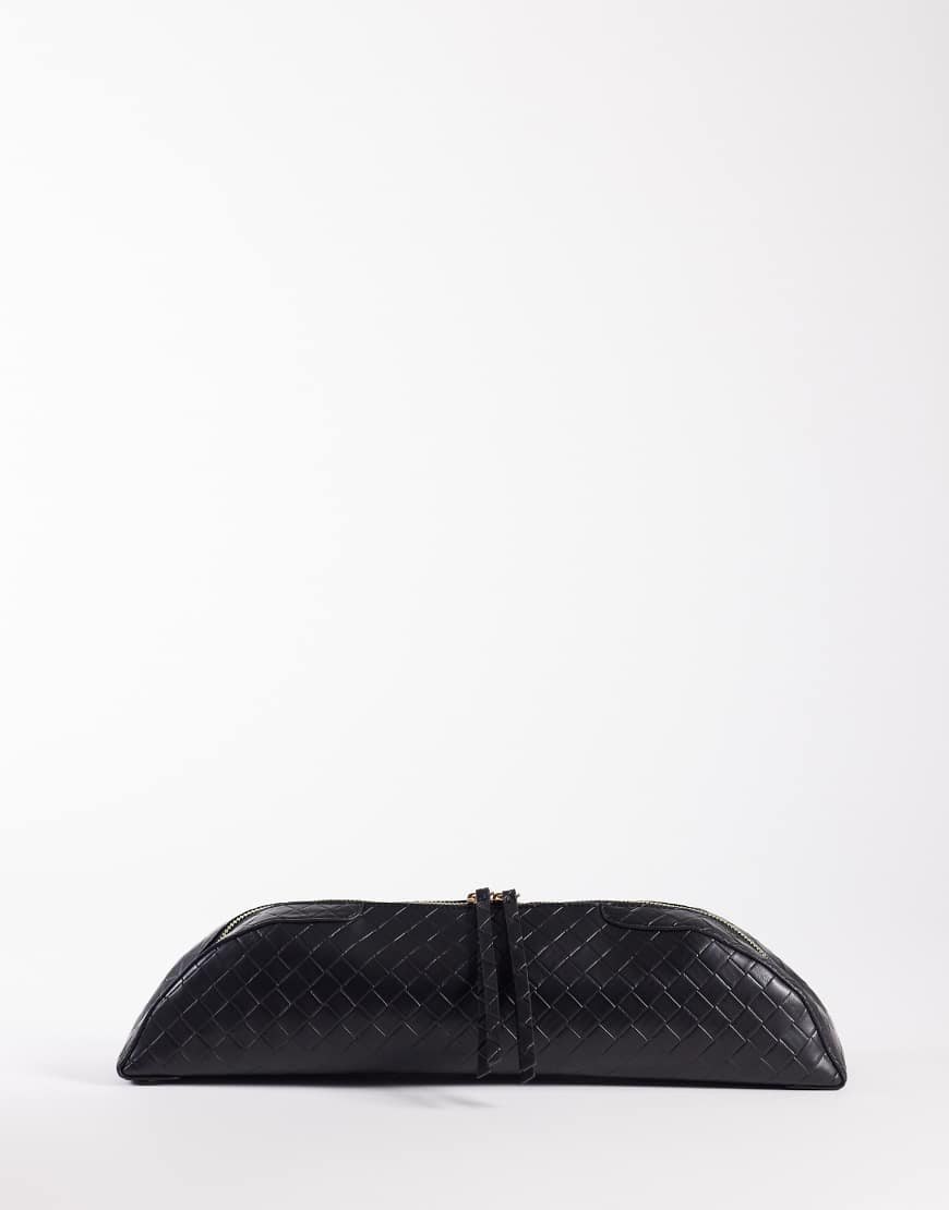 ASOS DESIGN pencil case elongated clutch in black weave | ASOS (Global)